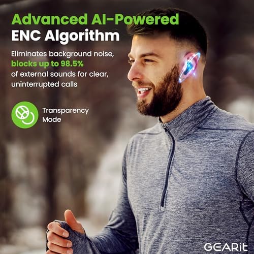 GEARit Advanced True Wireless Bluetooth Earbuds – Superior Active Noise Cancellation for Immersive Listening, Crystal-Clear HD Audio, Touch Control for Seamless Operation – Ultra-Low Latency Ensures Perfect Audio-Video Sync – Bluetooth 5.4 for Fast, Stable Connectivity – 16-Hour Extended Playtime with Custom Sound Adjustment App – Ideal for i Phone and Android Users – Elevate Your Everyday Audio Experience