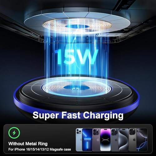 15 W Magnetic Wireless Car Charger – Fast Charging Mag Safe Car Mount Holder for i Phone 12-16 & Samsung Galaxy S23-S25 Ultra – Optimized Air Vent Design for Safety & Convenience