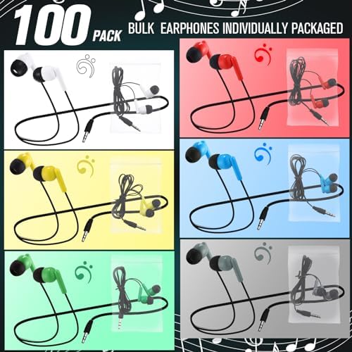 Vibrant 60-Pack Konohan Earbuds for Kids – Retro-Style Classroom Headphones, Individually Packaged for Hygiene, Ideal for Group Learning & Study, Compatible with All Devices, Durable Comfort for All-Day Use
