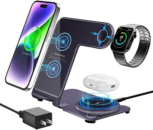 Premium Aluminum Alloy 3-in-1 Wireless Charging Station for i Phone, Apple Watch & Air Pods – Ultra-Fast Power Delivery for i Phone 15 to 11 (Pro, Pro Max), XS, XR – Sleek Minimalist Design for Effortless Clutter-Free Charging Experience