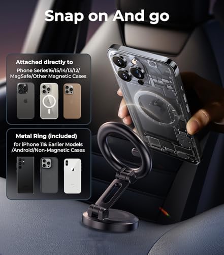 Revolutionary Qi2 Mag Safe Car Mount for i Phone 16 Pro Max – 2-in-1 Dashboard & Air Vent Holder with Strong Adhesive, Heat-Resistant Design, 360° Rotational Capability & Magnetic Convenience for Enhanced Driving Safety and Seamless Access to Navigation & Music
