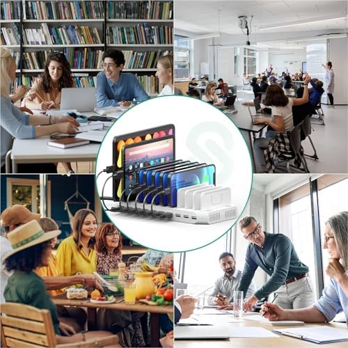 Ultimate 10-Port USB Charging Station with QC3.0 – 60 W Multi Charger Hub for Tablets & Smartphones, Customizable Dividers for Organized Power Management, Fast Charging Technology for Home & Office Use
