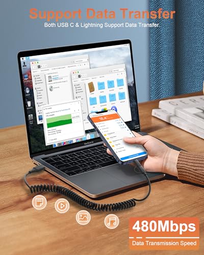 Revolutionary 4-in-1 Coiled Charging Cable: USB, USB-C & Lightning Combo for Seamless Apple Car Play & Android Auto Compatibility – 5 FT, 60 W Fast Charging Multi-Device Cord for i Phone, Samsung, i Pad, Mac Book – Tangle-Free Travel Solution