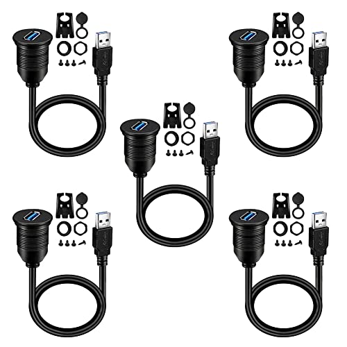 Enhance Your On-the-Road Connectivity with BATIGE 5-Pack Waterproof USB 3.0 Male to Female Flush Mount Extension Cables – 1 ft Durable High-Speed Data Transfer for Cars, Trucks, Boats & Motorcycles – Streamlined Design for Neat Installations and Superior Device Management