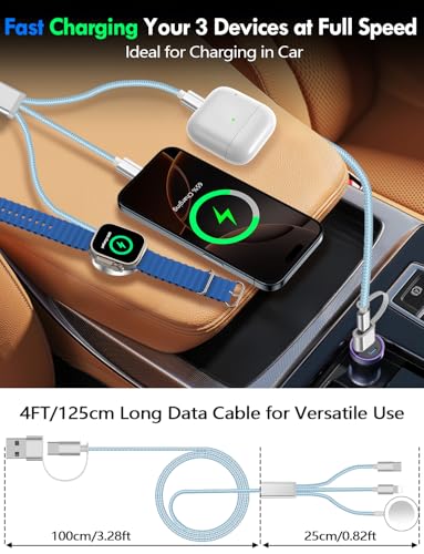 Ultimate 2-Pack Fast Charging Cable Set: Versatile USB A/Type C/Lightning Cables for Quick Charging of Apple Watch & i Phone, 4 FT Length for Seamless Travel Compatibility with i Phone 11-16, i Pad, Apple Watch Ultra & SE, Durable Multi-Device Solution for Enhanced Power Efficiency and Convenience
