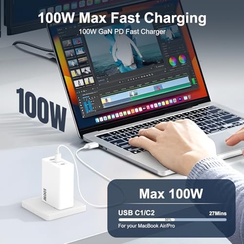 Ultra-Fast 100 W USB-C Charger with 3 Ports – Compact Ga N Wall Charger for i Phone 16/15, Mac Book Pro/Air, i Pad Pro, Google Pixelbook & Galaxy S25/S24/S23 – Unmatched Speed & Universal Compatibility for All Your Devices