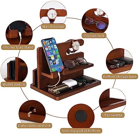 Sustainable Wood Charging Dock & Bedside Organizer: Chic Multi-Device Station for Men – Fast Charging Hub for Phones, Smartwatches, Keys, and Wallets – Perfect Gift Idea for Anniversary, Birthday, or Special Occasions – Modern Black Finish Enhances Any Bedroom or Office Decor