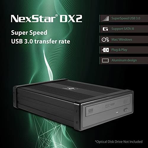 Vantec Nex Star DX2 USB 3.0 External Enclosure for 5.25″ Blu-Ray, CD, DVD SATA Drives – Second Generation, Tool-Free Setup, Premium Aluminum Alloy Design, Fast Data Transfer and Enhanced Durability for Media Storage Solutions
