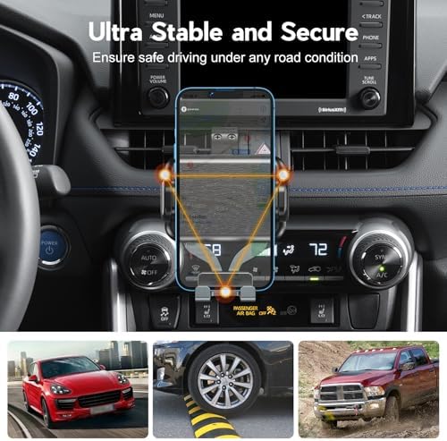 Upgraded Car Phone Mount Compatible with Toyota Rav4 2025 2024 2023 2022 2020 2021 2020 2019 Accessories, RAV4 Hybrid Cell Phone Holder Metal Base Adjustable Phone Stand for All Smartphone – Enhanced Compatibility and Speed