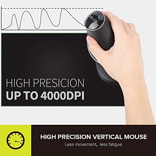 De LUX RGB Wired Ergonomic Vertical Mouse for Large Hands – 4000 DPI Precision Tracking, 6 Customizable Buttons, and Detachable Wrist Rest for Ultimate Comfort and Carpal Tunnel Relief – Perfect for Prolonged Use and Gaming Performance