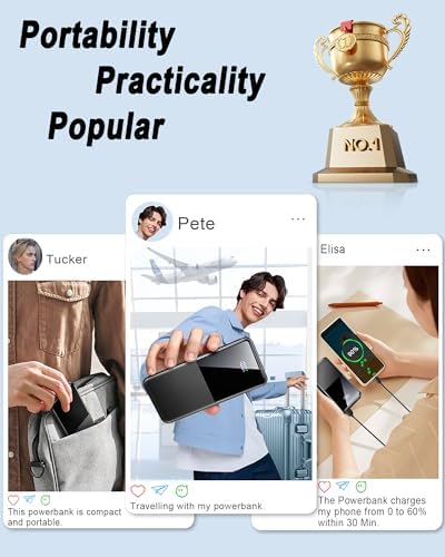 Ultra-Compact 10,000 m Ah Fast Charging Power Bank – Travel-Ready Mini Battery Pack with PD 3.0 & QC 4.0 for i Phone, Android, Samsung & USB-C Devices – Dual Output Ports for Simultaneous Charging – Essential Travel Companion for On-the-Go Power