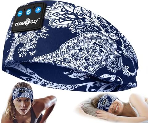 MUSICOZY Bluetooth 5.4 Sleep Headband – Ultra-Thin Stereo Earbuds for Uninterrupted Comfort and Performance, Sweat-Resistant for Active Lifestyles & Serenity (White Red) – Elevate Your Audio Experience with Innovative Design and Superior Sound Quality
