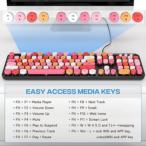 Retro-Inspired Full Size Typewriter Keyboard with Number Pad – Wired USB Keyboards for Windows 7, 8, 10, 11 | Enhance Your Typing Experience with Classic Charm and Modern Efficiency | Perfect for Home and Office Use