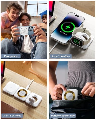 Magnetic 3-in-1 Detachable Wireless Charging Station for Apple Devices – Fast Charging Solution for i Phone 15/14/13/12, Air Pods Pro/2/3, and Apple Watch – Space-Saving, Portable Design for Effortless Device Management