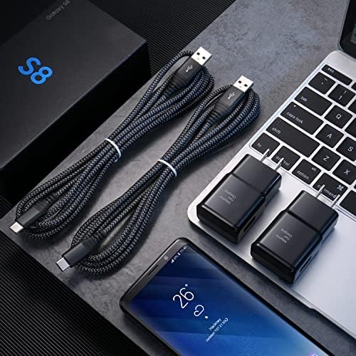 Qihop Adaptive Fast Charging USB Wall Charger Kit – 2-Pack with 6 ft USB Type C Cable for Samsung Galaxy Devices – Rapid Charging Solution for Galaxy S21/S20/S10+/S10 e/S9/S8 Plus, Note 10+/20, A14/A53/A71 – Enhanced Speed & Compatibility for Busy Lifestyles