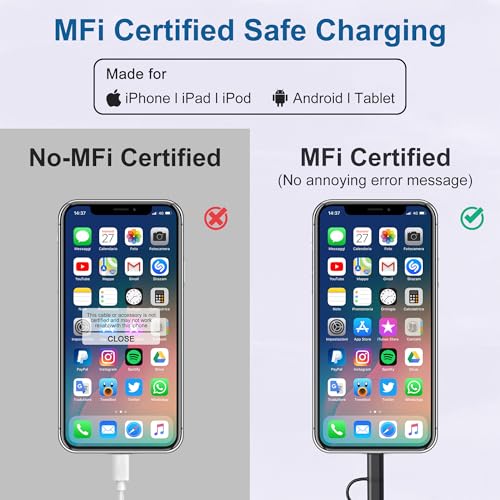 Versatile Coiled USB to USB-C & Lightning Cable Combo for i Phone and Android – MFi Certified Fast Charge & Data Sync up to 3 A – Tangle-Free Design for Apple Car Play & Android Auto Compatibility – Durable, High-Quality Charging Solution for Seamless Connectivity on the Go