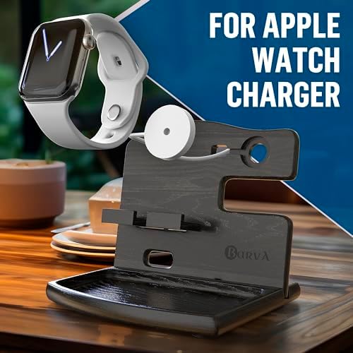 BarvA Wood Docking Station | Phone Stand & Desk Organizer | Night Stand Charging Station & Phone Holder | Portable Nightstand Organizer for Men’s Accessories | Ideal Gifts for Men – Enhanced Compatibility and Speed