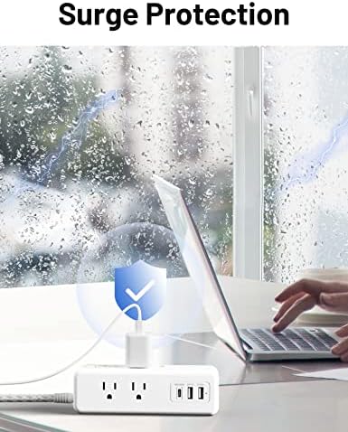 ELEGRP Surge Protector Power Strip with 3 AC Outlets & 3 USB Ports – 65 W Fast Charging USB-C Extension Cord, 5 FT Versatile Charging Station for Home and Office, Compact Design for Safe Device Protection