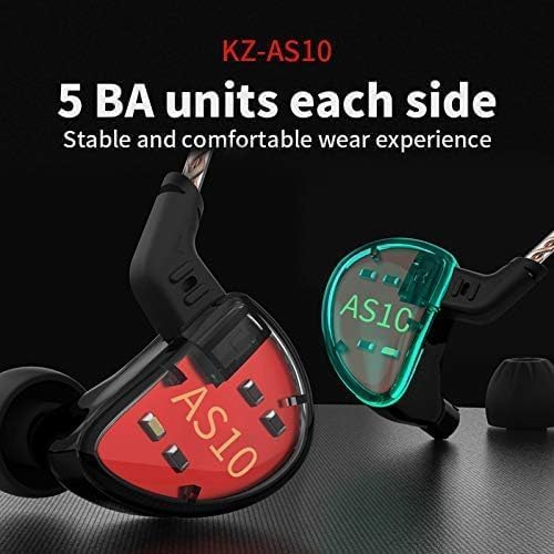 KZ AS10 Professional Earbuds with 5 Balanced Armature Drivers – Premium Noise Cancelling Wired IEMs for Musicians, Singers, and Audio Lovers – Versatile 2 Pin Detachable Cable for Enhanced Durability and Compatibility