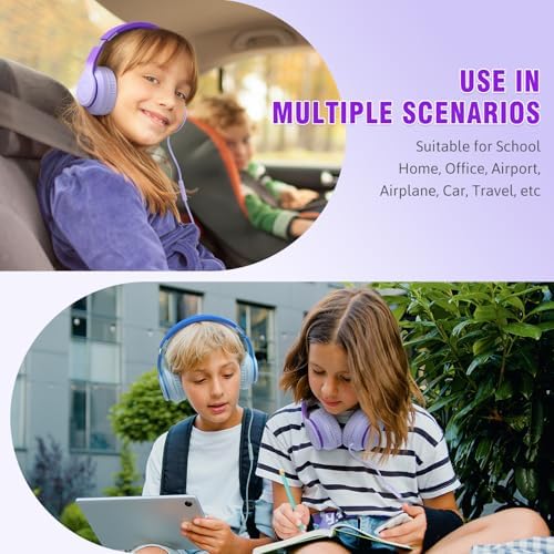 Rockpapa L22 Purple Over-Ear Headphones for Kids & Women – Lightweight, Foldable, and Durable Wired Design with Built-In Microphone for Clear Hands-Free Communication, Perfect for School, Travel, and Daily Use – High-Quality Stereo Sound and Tangle-Free Cord for Seamless Audio Enjoyment