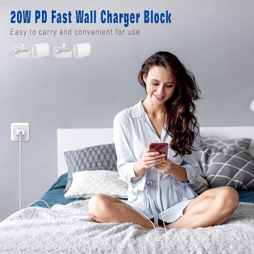 20 W USB-C Fast Charger Block with 6 FT Lightning Cable – Triple Pack for i Phone 14/13/12/11/XS/XR/X/8/7 and i Pad – Optimal Power Delivery and Enhanced Compatibility for Rapid Charging Solutions
