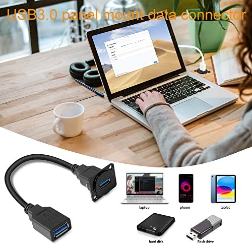 Premium QIANRENON USB 3.0 Panel Mount Adapter – High-Speed 5 Gbps Female to Female Connector for D-Panel/XLR-Panel – 25 cm Short Cable for Streamlined Installations – Durable, Versatile Data Transfer Solution for Professionals and Hobbyists