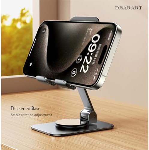 DEARART Cell Phone Stand, 360° Adjustable Phone Stand for Desk, Foldable Phone Holder Fully Carried Easily, Grey (Square Base) – Enhanced Compatibility and Speed