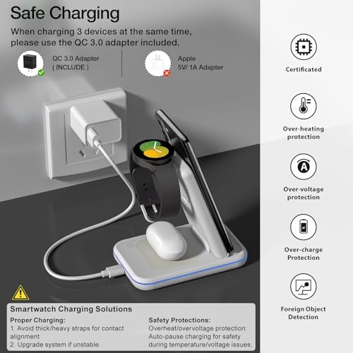 HOLYJOY 3-in-1 Foldable Wireless Charger – Ultimate Fast Charging Station for Samsung Galaxy S25 Ultra, S24, Note 20, Galaxy Watch 7/6/5/4/Active 2 & Buds – Compact Travel Charger with Non-Slip Design and LED Charging Indicator for Seamless Device Management on the Go