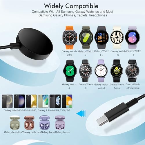 Dual-Purpose Samsung Watch and Phone Charger Cable – 6.6 FT Fast Charging Solution with 18 W USB A Adapter for Galaxy Watch Ultra/7/FE/6/5/4 and Galaxy S24/S23/S22, Fold 6/5, Flip 6/5, Buds, and Tab – Ultimate Compatibility and Enhanced Charging Efficiency