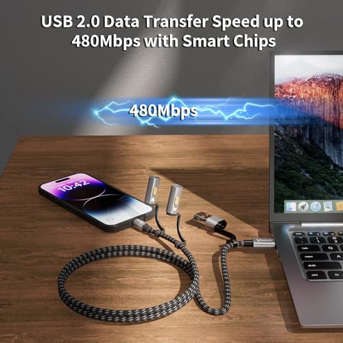 6 in 1 USB C Cable,60W Fast Charging Cable 4 FT,C to USB A/C Braided Multi-Function Charger Power Cord with LED Flashlight and Electric Lighter,for Charging/Outdoor/Travel Use – Enhanced Compatibility and Speed