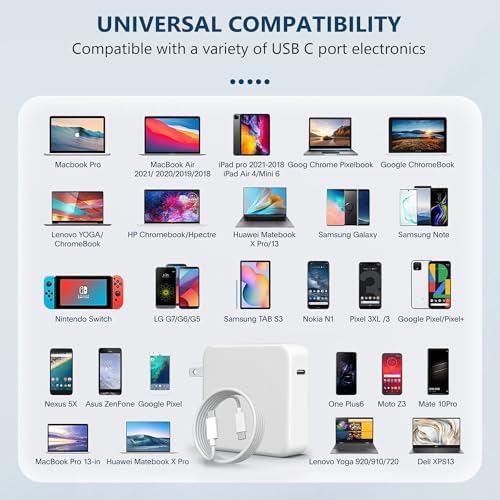 Ultra-Fast 100 W USB-C Power Adapter for Mac Book Pro & Air – Compact Foldable Charger with 6.6 ft Cable – Efficient Rapid Charging for All USB-C Devices – Intelligent Safety Features for Travel & Everyday Use