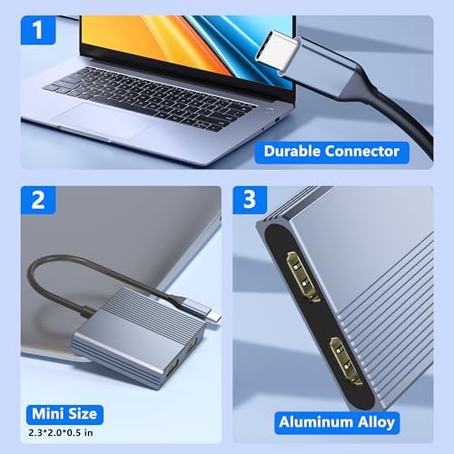 Enhance Your Visual Experience with the USB C to Dual HDMI Adapter – Effortlessly Connect Dual Monitors to Dell, HP & Mac Book for Unmatched Productivity | 4 K HDMI Splitter for Gamers & Professionals | Compact Plug and Play USB C Hub for Travel & Office Use | Elevate Multitasking with Stunning 60 Hz Visuals