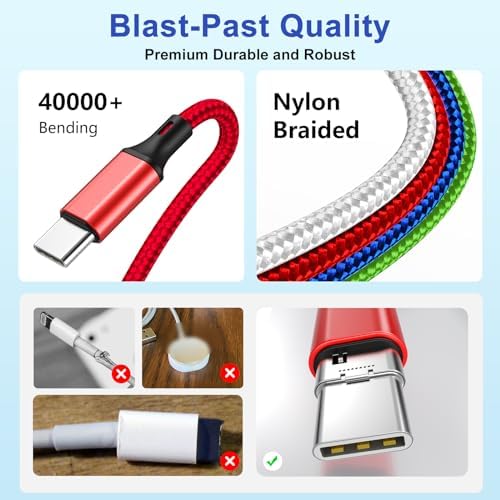 2 Pack 4-in-1 Multi Charging Cable for Apple Watch & i Phone – Travel-Ready Nylon Braided USB C & Micro Compatibility – 4 FT Length for Enhanced Flexibility and Fast Charging – Ideal for Galaxy Android Devices and On-the-Go Power Needs