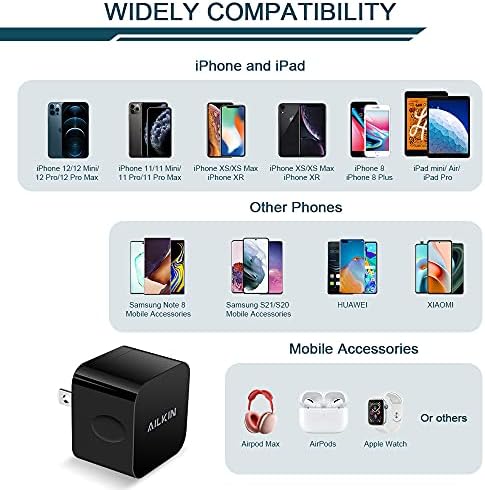 AILKIN Dual Port USB Wall Charger Pack – 2.4 A Fast Charging Power Cube for i Phone 15/14/13/12 Pro Max & Samsung Devices – Compact Travel Adapter for Simultaneous Device Charging – Sleek White Design for Home & Office Use