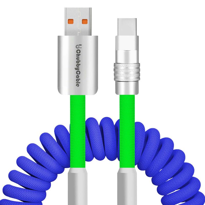 Dynamic Curly Chubby Coiled USB C Cable: 240 W Fast Charge Retractable Spiral Braid Cord for Carplay & Android Auto, Versatile Length 2.29 FT to 3.6 FT, Sleek Black and Red Design, Enhanced Compatibility for All USB-A to Type-C Devices