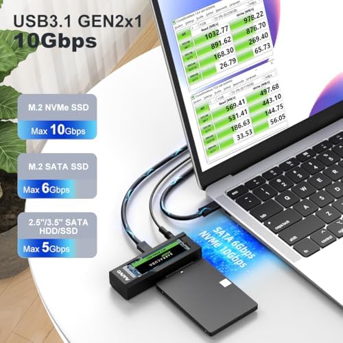 Transform Your Data Management with the MAIWO NVMe SATA M.2 to SATA Enclosure – High-Speed USB-C Adapter for Effortless Hard Drive Access, Compatible with 2.5” & 3.5” Drives, Tool-Free Design for Quick Installations, 10 Gbps Transfer Speeds, Ideal for Tech Enthusiasts and Professionals Seeking Versatile Storage Solutions