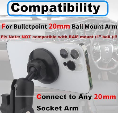 Magnetic Dash Mount for Mag Safe i Phones and Smartphones – 20 mm Ball Car Phone Holder for Effortless Navigation and Communication – Enhanced Stability and Compatibility for a Safer Driving Experience – Sleek Design Fits Any Vehicle Interior