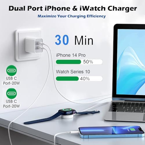 Premium 2-in-1 USB-C Magnetic Charging Cable for i Phone & Apple Watch – 6.6 FT Dual Device Fast Charger for i Watch Series 10-1 & i Phone 14/13 – Streamline Your Power Needs with Enhanced Compatibility and Superior Design