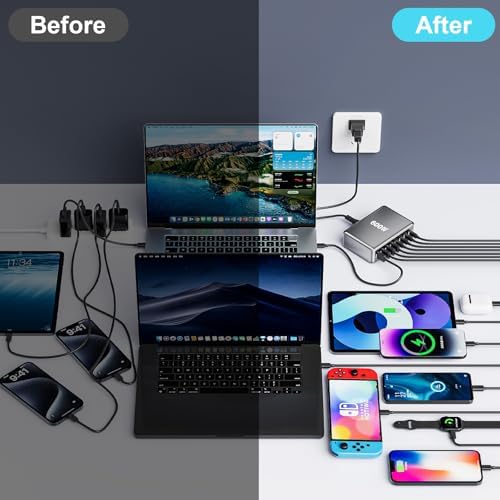 High-Powered 440 W Ga N 8-Port USB-C Charging Hub – Dual PD & PPS Fast Charger for Mac Book Pro/Air, i Phone 16/15/14/13/Pro Max – Compact, Durable Solution for Home, Office & Travel Efficiency