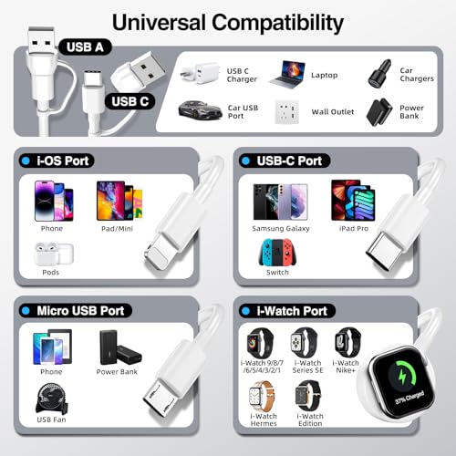 Maximize Efficiency with the Innovative 4-in-2 Multi Charger – Rapid USB C, Lightning & Micro USB Compatibility for Apple Watch Series 9/8/7/6/5/4/3/2/1 and Galaxy S24/S23/S22 – Ultimate Portable Charging Solution for Seamless Device Management on the Go