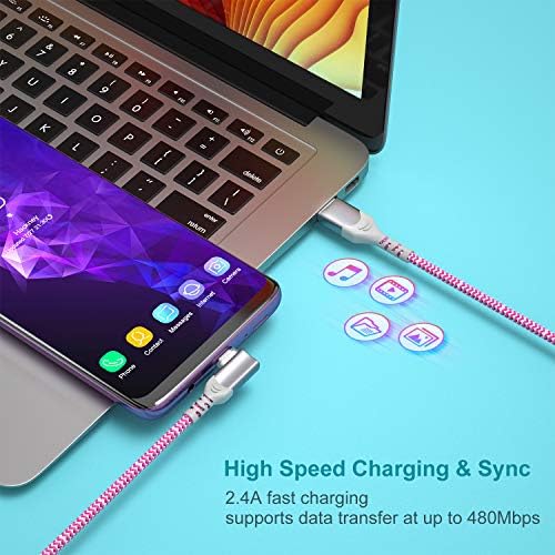 10 FT USB to C Cable 3 Pack – Fast Charging Right Angle Nylon Braided Charger for i Phone 16, Samsung Galaxy S25 & More – Superior Durability & Enhanced Comfort for Gaming & Streaming – Universal Compatibility for All Devices