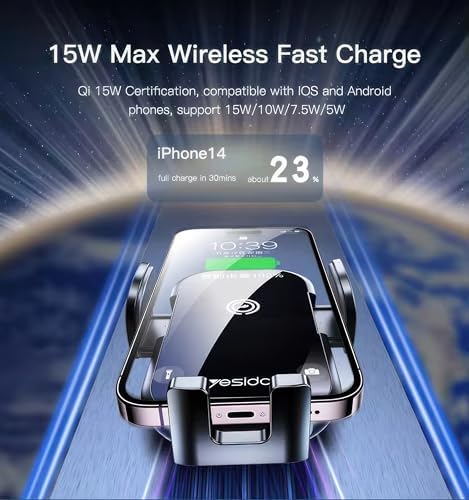 15 W High-Speed Wireless Car Charger and Adjustable Phone Mount – Universal Compatibility for i Phone 10-16 & Samsung Galaxy S Series – Effortless Power with Enhanced Safety and Style