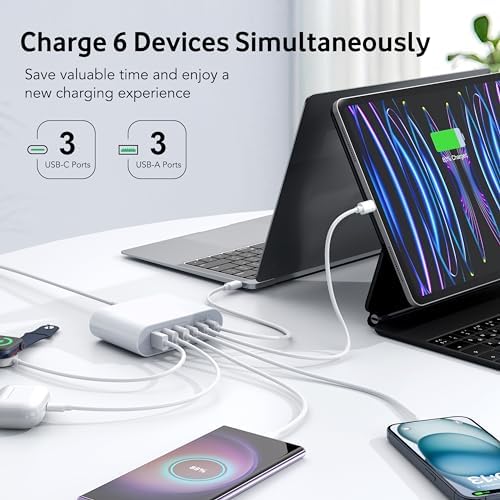 185 W Ga N USB-C Multi-Device Charging Hub – 7-Port Fast Charger for Mac Book Pro/Air, i Pad Pro, i Phone 16/15/14, Air Pods 4 & Watch Ultra 2 – Compact Power Adapter with Advanced Safety Features for Seamless Connectivity and Efficient Charging Solutions