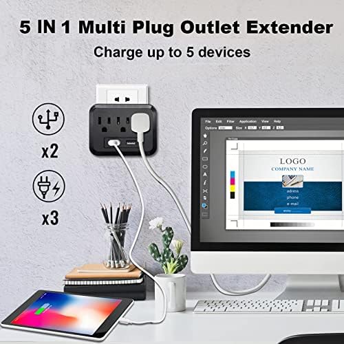 ZHOORQI 6-Outlet Multi Plug Extender with USB-C Fast Charging – Compact Surge Protector for Home, Office & Travel – Versatile Wall Charger with Enhanced Safety Features and Sleek Design for Effortless Device Connectivity