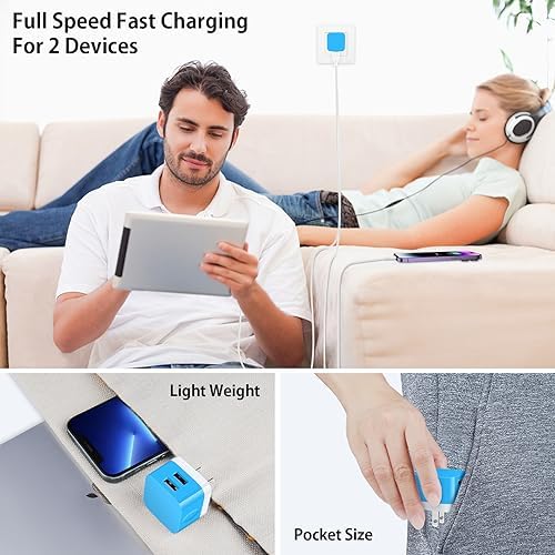 Compact USB Wall Charger 2 Pack – Low Profile Right Angle Plug Adapter for Quick Charging of i Phone 16/15/14/13/12/11 Max, i Pad Pro, Mini & Air, Samsung, Pixel – Enhanced Device Compatibility & Space-Saving Design