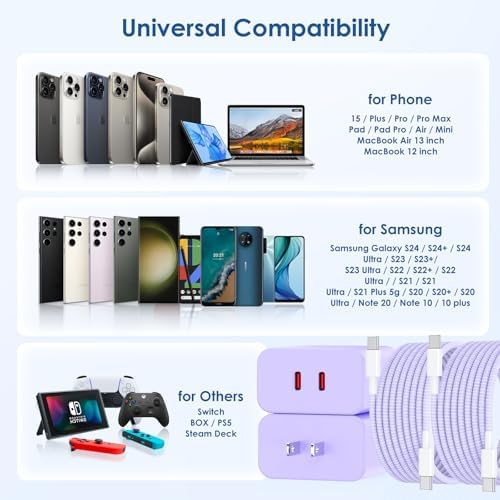 Essri 45 W PD 3.0 Ultra-Fast Charger Duo with 10 FT USB-C Cable – Premium Charging Solution for i Phone 16/15 Pro Max and Mac Book – High-Efficiency Power Delivery, Multi-Voltage Compatibility (20 V/2.25 A, 15 V/3 A, 12 V/2 A) – Perfect for On-the-Go Charging and Enhanced Device Performance