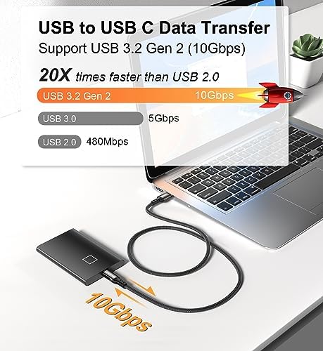 High-Speed USB A to USB C Cable (3.3 FT & 10 FT) – 10 Gbps Data Transfer, 60 W Fast Charging for Samsung Galaxy S23/S22/S21/S20/S10 Ultra & All Type C Devices – Durable Nylon Braided Design for Ultimate Flexibility and Performance