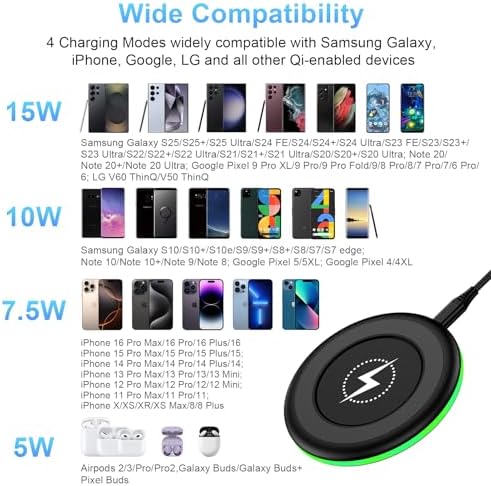 Samsung S25 Edge 15 W Fast Wireless Charging Pad – Ultimate Power Hub for Galaxy S25 Ultra, S25+, Z Fold/Flip 6, i Phone 16 Series & Google Pixel 9 – Sleek Design with 18 W Adapter for Enhanced Compatibility & Safety Features – Tangle-Free Charging Solution