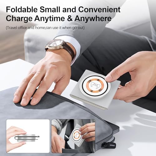 Ultimate 3-in-1 Foldable Magnetic Wireless Charger for Apple Devices – Travel-Ready Fast Charging Station for i Phone 16 Pro, Air Pods & Apple Watch Series 10, 9, Ultra, 8 – Enhanced Compatibility for All Models from i Phone 8 to 16 Pro Max Plus, Streamlined Efficiency and Portability for On-the-Go Charging