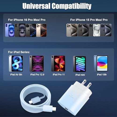 High-Speed 30 W USB C Fast Charger for i Phone 15 & 16 Pro Max with 6 FT Cable – Ultimate Compatibility for i Pad and Samsung Galaxy S24 – Compact, Reliable Power Block with Advanced Safety Features for On-the-Go Charging